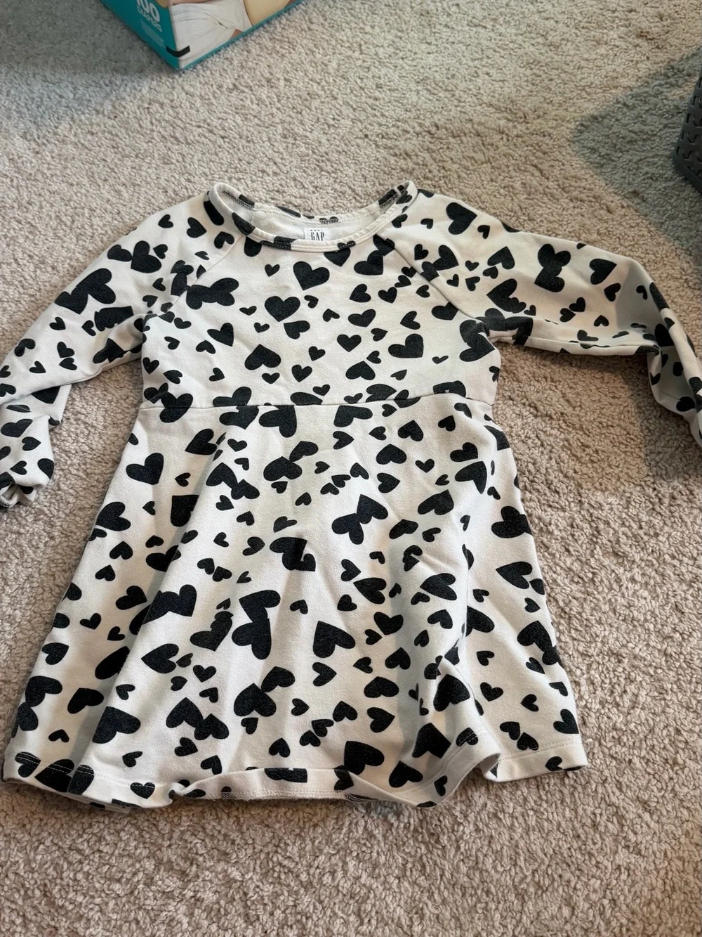 GAP Girls White Long-Sleeve Dress with Black Heart Print